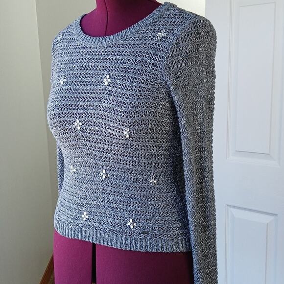 Hollister Sweaters - Hollister Grey Sparkle Knit Sweater Medium repaired bejeweled silver lightweight